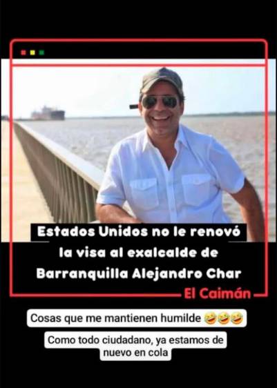 Char se tomó con humor la negativa de la renovación de la visa en enero pasado. FOTO: TOMADA DE INSTAGRAM @alejandrocharch