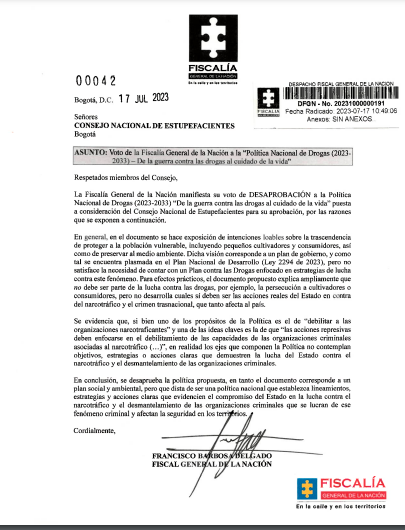 Nuevo sablazo de Barbosa: Fiscalía desaprobará la política de drogas del Gobierno Petro