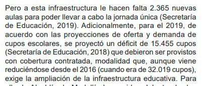La situación educativa según el Plan de Desarrollo.