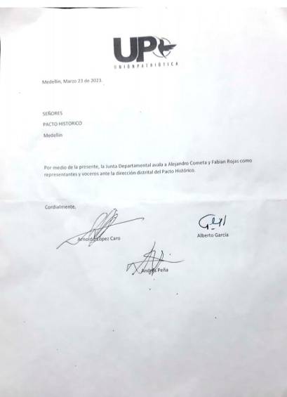Carta sobre la que denunciaron las firmas que no corresponden con las reales. FOTO Cortesía
