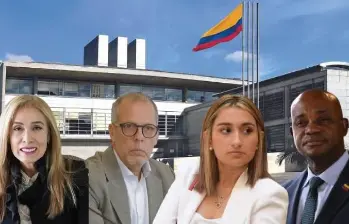 De izquierda a derecha: Viviana León Herrera (gerente de la Imprenta), Alfredo Saade (jefe de despacho presidencial) Laura Sarabia (excanciller) y Luis Gilberto Murillo (excanciller). Fotos: Colprensa, Presidencia, Cancillería, cortesía