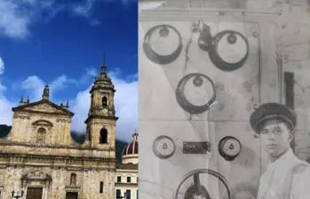 A la izquierda la Catedral Primada de Colombia. A la derecha, Joaquín Rodríguez, quien durante 30 años fue el relojero del principal templo del país. Fotos: Catedral Primada y cortesía