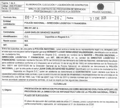 Contrato de 77 millones de pesos firmado por Juan Carlos Sánchez.