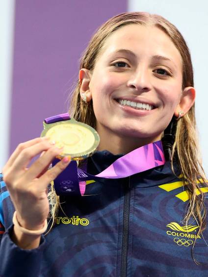 Isabella Bedoya, en acción durante una de sus pruebas fuertes, los 50 metros libres, en la que logró medalla de oro y récord panamericano. FOTO Cortesía Manuela Osorio, Liga de Natación de Antioquia