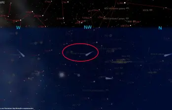 Esta es la trayectoria del cometa C/2025 V1 (Borisov). FOTO cortesía The Sky