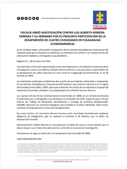 Fiscalía abre investigación contra Lucho Herrera por desaparición forzada en Fusagasugá