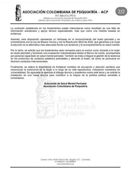 Comunicado de la Asociación Colombiana de Psiquiatría, ACP.