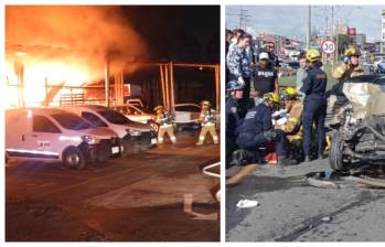 Izquierda, incendio en el barrio Las Margaritas. Derecha, accidente sector El Cordobés. FOTO: Cortesía e imagen tomada de redes