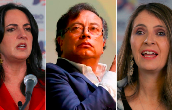 De izquierda a derecha: la senadora del Centro Democrático María Fernanda Cabal, el presidente Gustavo Petro y la también senadora uribista Paloma Valencia. FOTOS: CORTESÍA Y COLPRENSA 