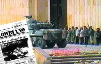 Llegada del Ejército al Palacio de Justicia. Ante la negativa del M-19 de retirarse, las tropas decidieron usar tanquetas para ingresar al lugar. FOTO COLPRENSA