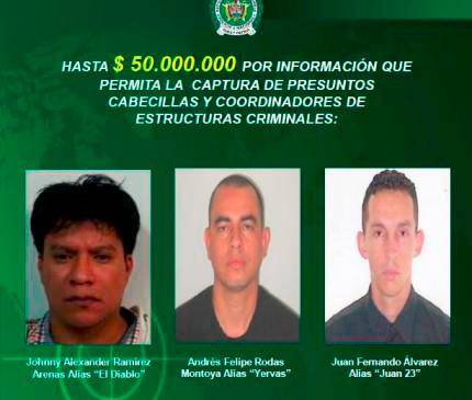 Este es el cartel donde se publicó a alias El Diablo como uno de los más buscados de Bello. FOTO: CORTESÍA