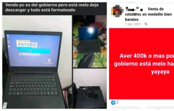 Estas son algunas de las ofertas que andan circulando en las redes sociales sobre la venta de los Computadores Futuro, los que entrega la Alcaldía de Medellín a los estudiantes. FOTO TOMADAS DE FACEBOOK