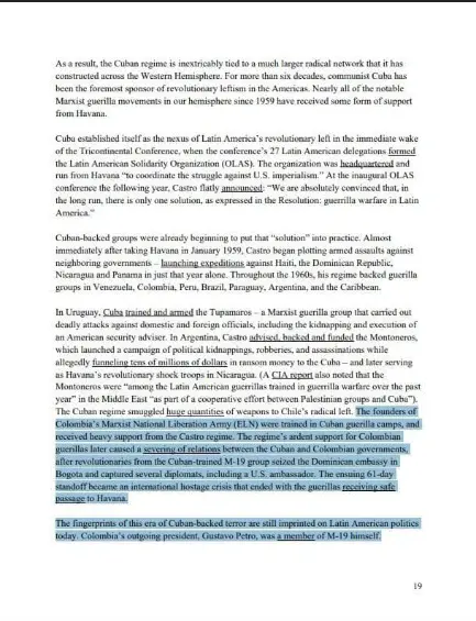 Este sería el documento en el que es mencionando Gustavo Petro. FOTO: Departamento de Estado. 