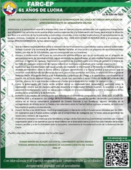 Las insólitas condiciones de las disidencias para liberar a contratistas secuestrados en el Cauca
