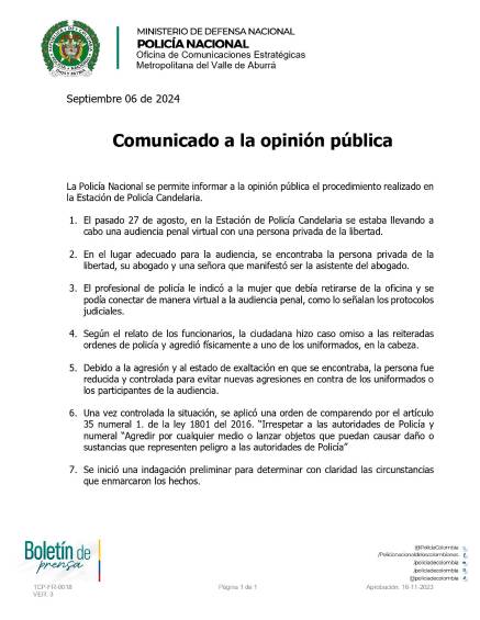 Abogada denuncia que fue víctima de grave agresión en una estación de Policía de Medellín; se conoció un video