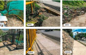 Antes y después de las obras realizadas en comunas como Villa Hermosa y Robledo. FOTO Cortesía Alcaldía de Medellín