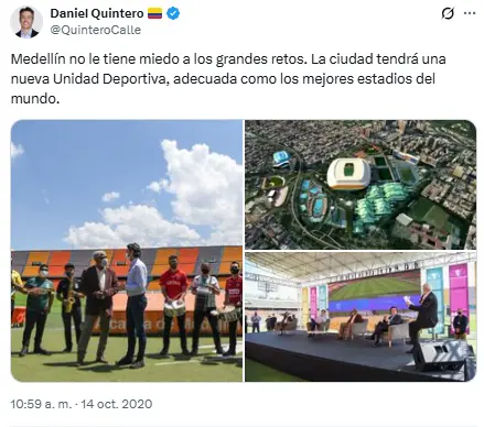 Anuncio exalcalde Daniel Quintero sobre el Atanasio Girardot.
