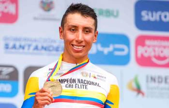 Egan Bernal ganó la contrarreloj del Campeonato Nacional que se disputa en Bucaramanga. FOTO CORTESÍA FEDECICLISMO 