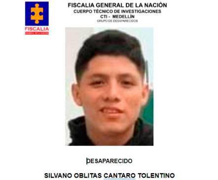 Tras 11 días sin saber del paradero de Silvano Oblitas, el joven peruano fue hallado puerto en el municipio Mercaderes, del departamento del Cauca. FOTO DEL VOLANTE DE LA FISCALÍA DONDE SE REPORTA SU BÚSQUEDA
