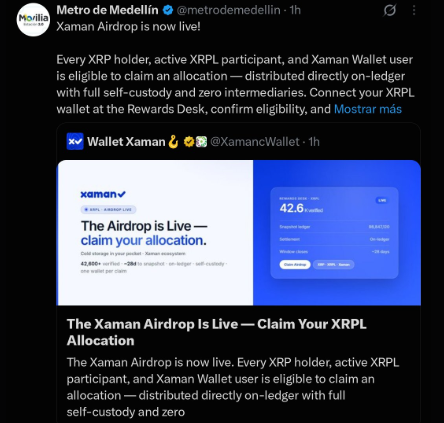 Una de las publicaciones alusiva a criptomonedas en la cuenta de X del Metro de Medellín. Imagen tomada de redes sociales. Una de las publicaciones alusiva a criptomonedas en la cuenta de X del Metro de Medellín. Imagen tomada de redes sociales.