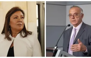 A la izquierda, la fiscal General Luz Adriana Camargo. A la derecha, el exministro y hoy embajador Iván Velásquez. FOTO: imagen tomada de redes.
