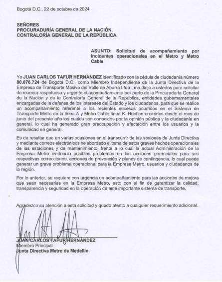 Revuelo por petición de miembro de junta del Metro de Medellín que tuvo contratos en gobierno de Quintero