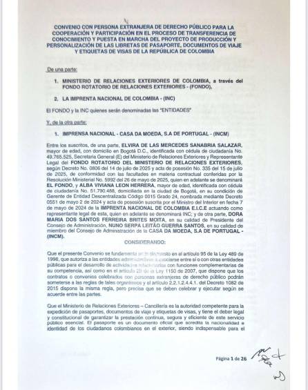 Acuerdo firmado entre Cancillería, Imprenta y Casa de la Moneda de Portugal. Foto: Suministrada