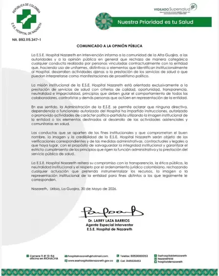 Tras revelación de EL COLOMBIANO, investigarán a personal del Hospital Nazareth por video de pedagogía electoral a favor de Cepeda