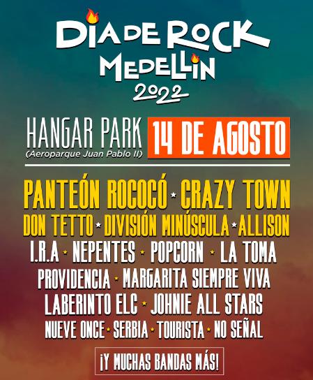 Cartel de artistas para el Día de Rock 2022 en Medellín.