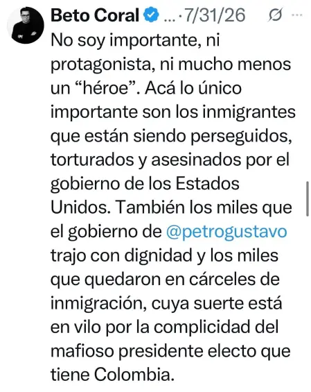 Beto Coral hablando en contra del Gobierno de Estados Unidos. FOTO: Captura de pantalla