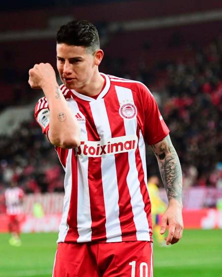 James Rodríguez acumula 105 goles en Europa. FOTO @olympiacosfc
