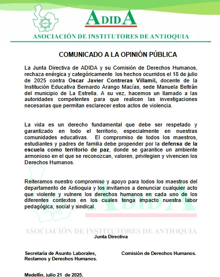 Docente de La Estrella terminó en cirugía tras golpiza dada por alumno y acudiente