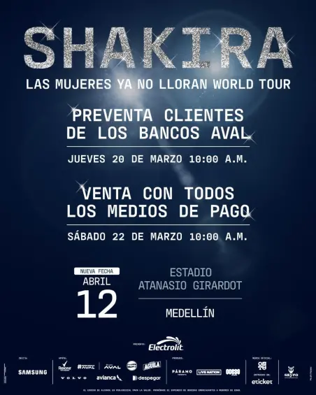 ¡Pilas! Ya salieron fechas de preventa y venta general de las boletas para el concierto de Shakira en Medellín