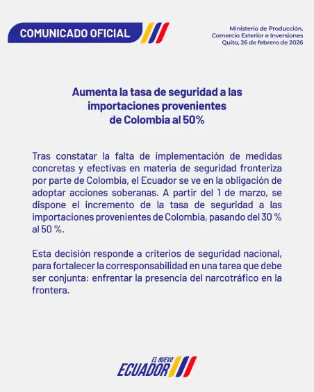 Comunicado oficial de Ecuador. 
