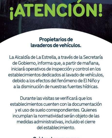 Ojo con el agua: La Estrella intensifica controles a lavaderos de carros