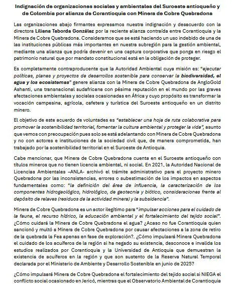 Polémica por acuerdo Corantioquia–Quebradona en el Suroeste: Ambientalistas anuncian rechazo