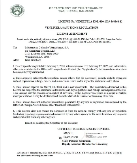 Estados Unidos renueva licencia OFAC a Monómeros y abre puerta a posible compra por Ecopetrol