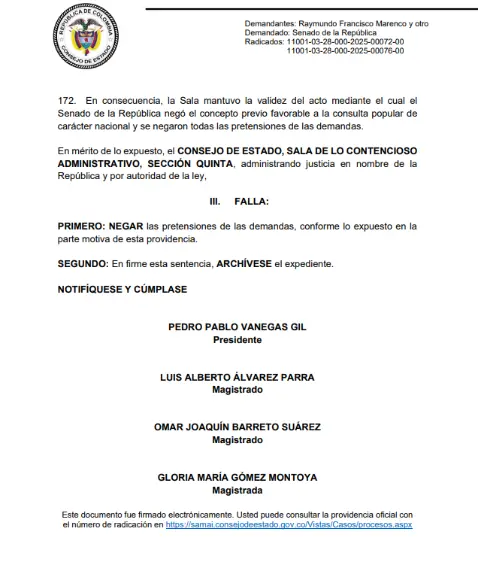 Fallo del Consejo de Estado. Foto: Cortesía.