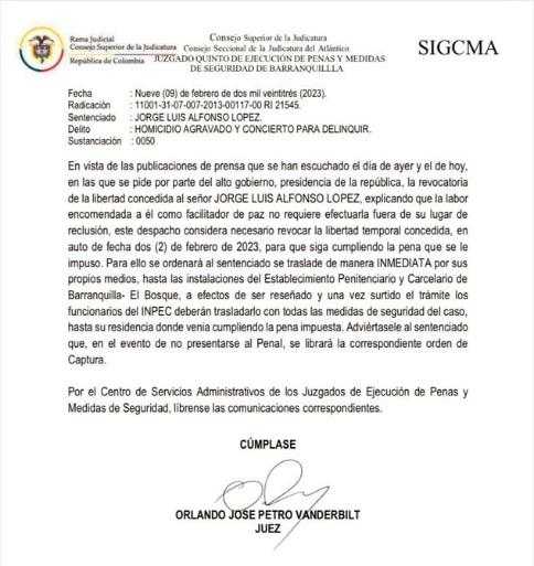 Revocaron libertad de “El Gatico”, hijo de “La Gata” Enilce López