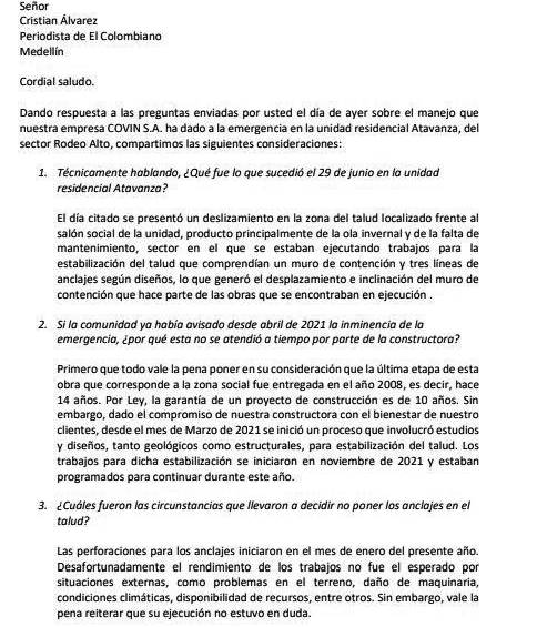 Documento con respuestas enviadas por Covin S.A.