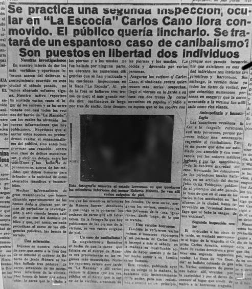 Primeros indicios de El Heraldo de Antioquia que daban cuenta de que el asesinato de Múnera tendría visos de canibalismo. FOTO: imagen obtenida del Archivo de Prensa de la Biblioteca de la Universidad de Antioquia.