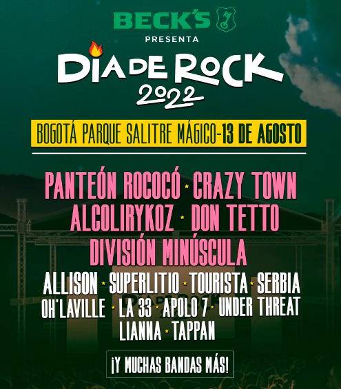 Cartelera de artistas para el Día de Rock 2022 en Bogotá.