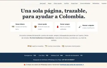 La página Cuidar a Colombia, para ayudar en el terremoto, dice su creador, no tiene un equipo contratado ni presupuesto ni patrocinador: está montada sobre servicios gratuitos y el código es abierto. Foto: Cortesía.