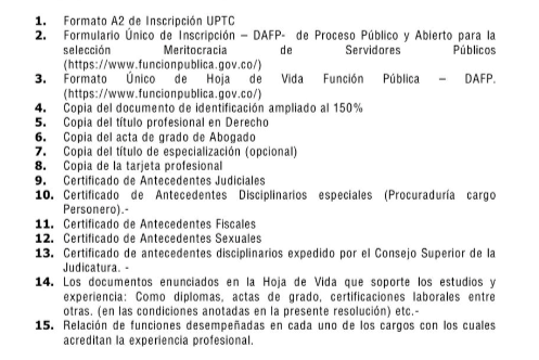 Documentos solicitados a aspirantes a la Personería de El Carmen. Foto: Cortesía 