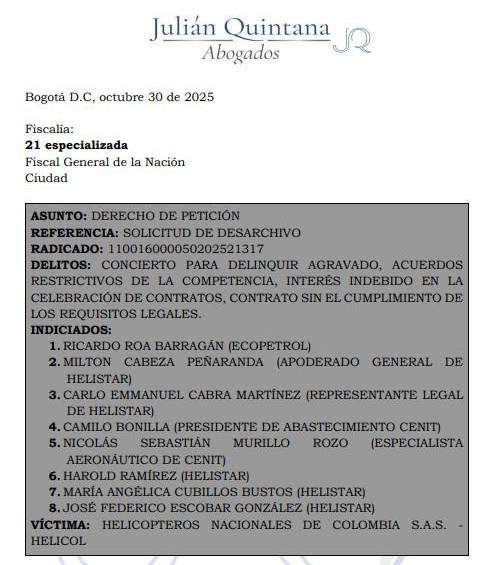 Petición del abogado Quintana ante la Fiscalía.
