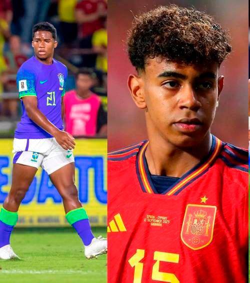 El futbolista Endrick, que tiene 17 años, fue una de las figuras de la Selección de Brasil en la doble fecha Fifa de marzo. Lamine Yamal, de 16, también se destacó con la Selección de España. FOTOS: JUAN SÁNCHEZ Y GETTY