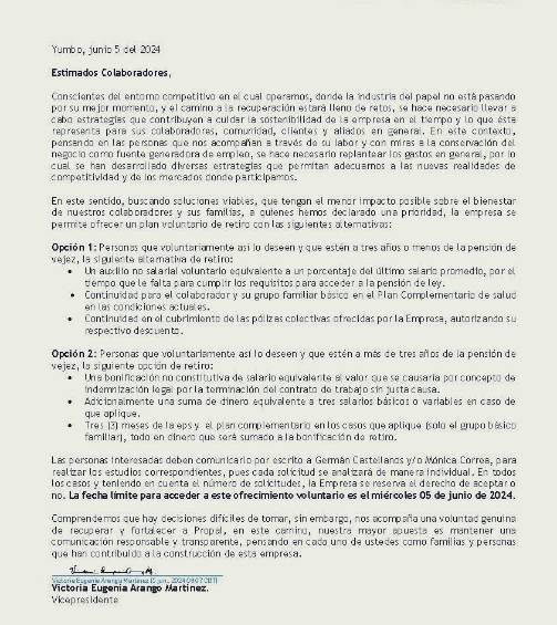 La fuerte decisión que tomó Propal, empresa del Grupo Carvajal, ante crisis en la industria del papel