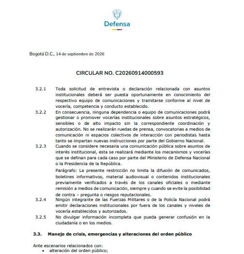 De la Espriella centraliza vocería en temas de seguridad con nueva circular y dice quién habla de qué