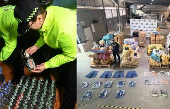 Los operativos se realizaron en el barrio Laureles y en el barrio Antonio Nariño, comuna 13 de Medellín. Este fue el material encontrado: más de 7.190 prendas de vestir y zapatos y 339 botellas de licor.