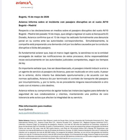 “Es mentira, empezando porque yo soy gay”: habló pasajero señalado de agresión sexual en vuelo Bogotá-Madrid de Avianca